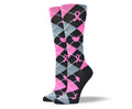 Women's Pink Argyle Ribbon Compression Socks