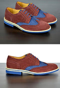 Mens Maroon & Blue Suede Wingtip Dress Shoes - Size 12