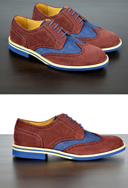 Mens Maroon & Blue Suede Wingtip Dress Shoes - Size 12