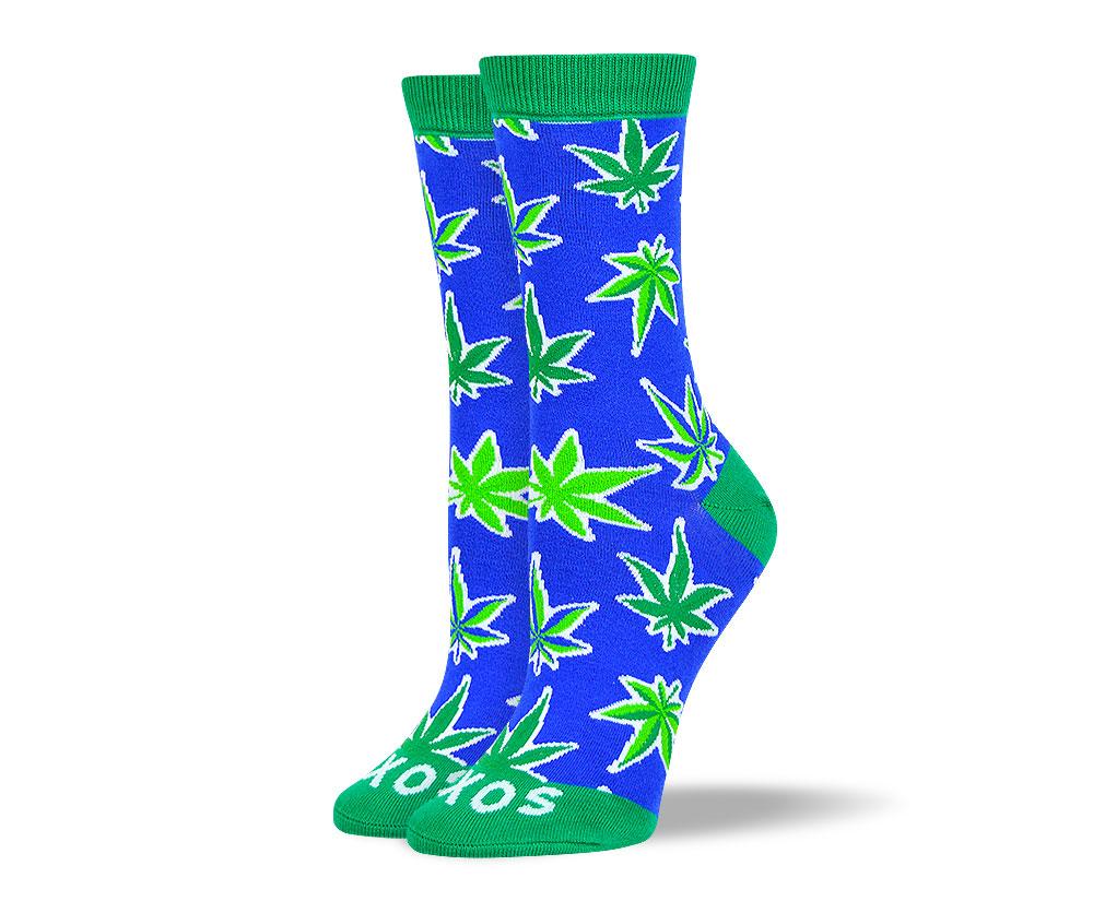 Women's Wedding Blue Weed Leaf Socks