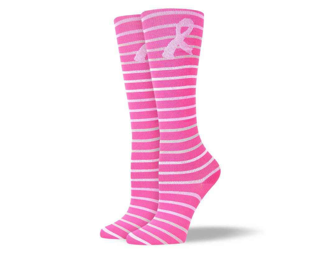 Women's Pink Stripes & Ribbon Compression Socks