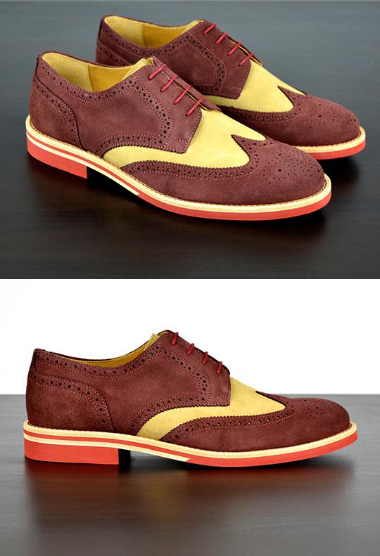 Mens Maroon & Cream Suede Wingtip Dress Shoes - Size 12