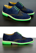 Mens Blue & Green Suede Wingtip Dress Shoes