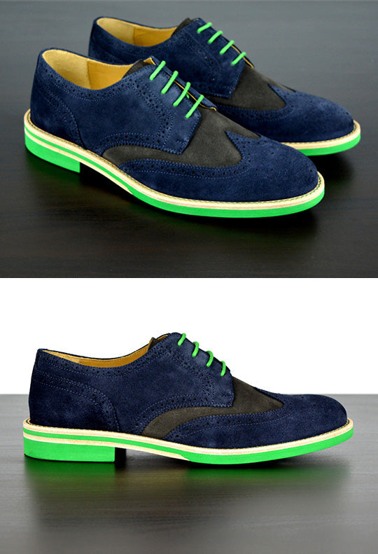 Mens Blue & Green Suede Wingtip Dress Shoes