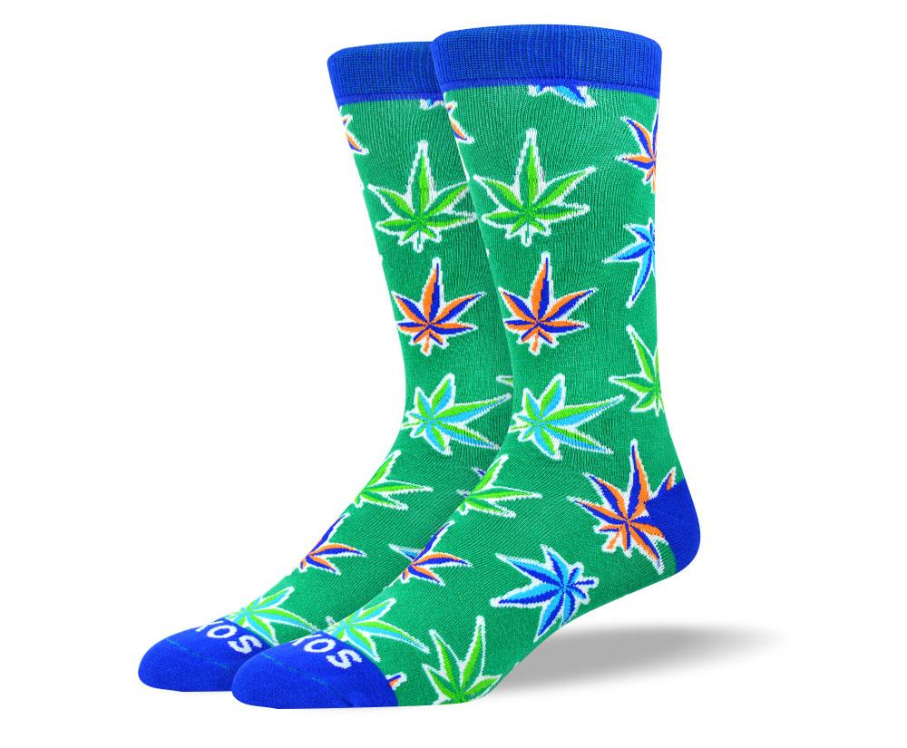 Men's Bold Green Weed Leaf Socks