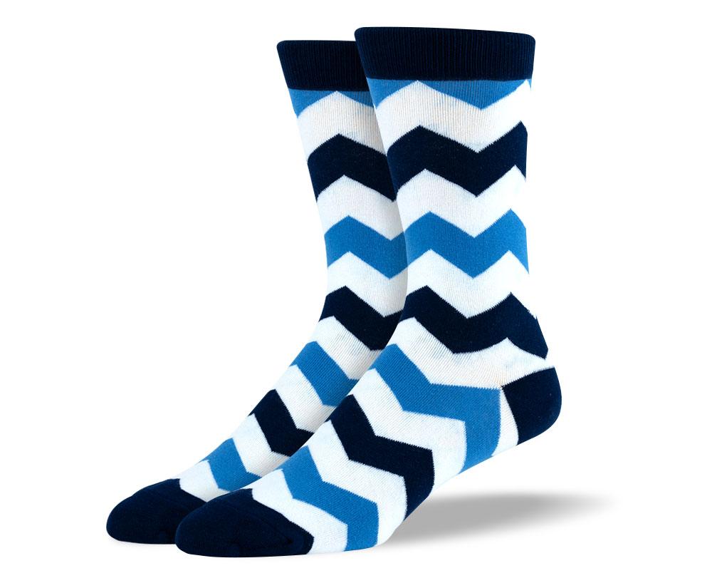 Men's Novelty Blue & White Zig Zag Stripes Socks