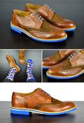 Mens Brown & Blue Leather Wingtip Dress Shoes - Size 13