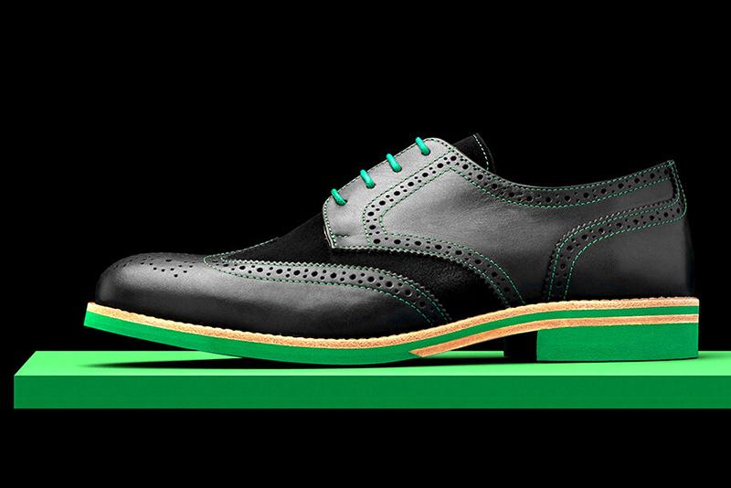 Mens Black & Green Leather Wingtip Dress Shoes- Size 12