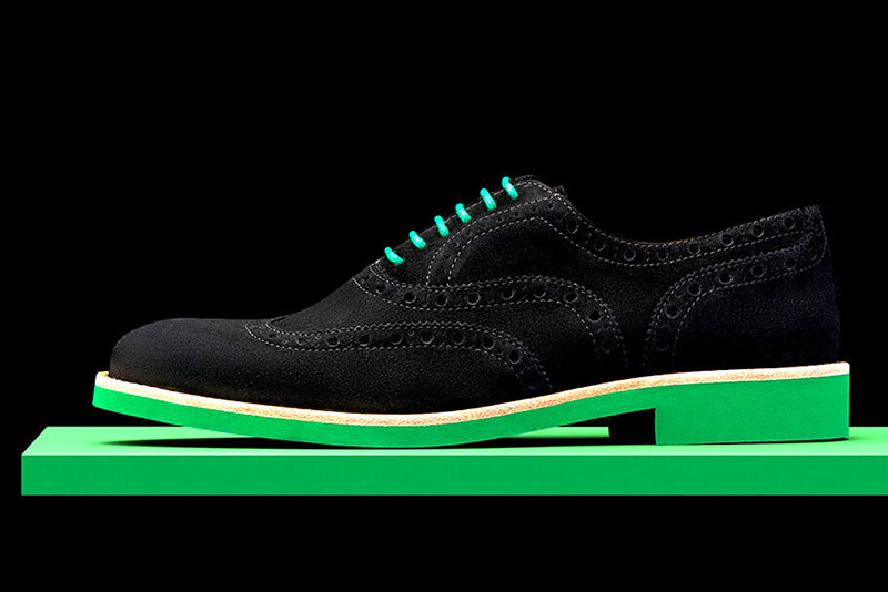 Mens Black & Green Suede Wingtip Dress Shoes - Size 12