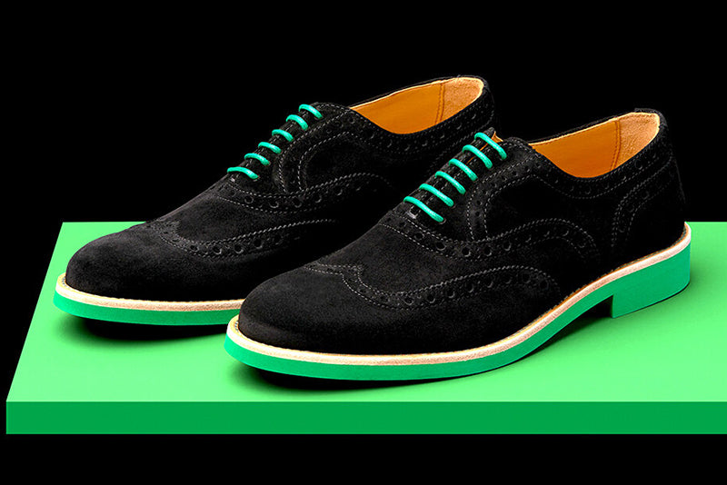 Mens Black & Green Suede Wingtip Dress Shoes - Size 12