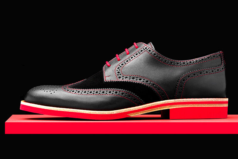 Mens Black & Red Leather Wingtip Dress Shoes - Size 8