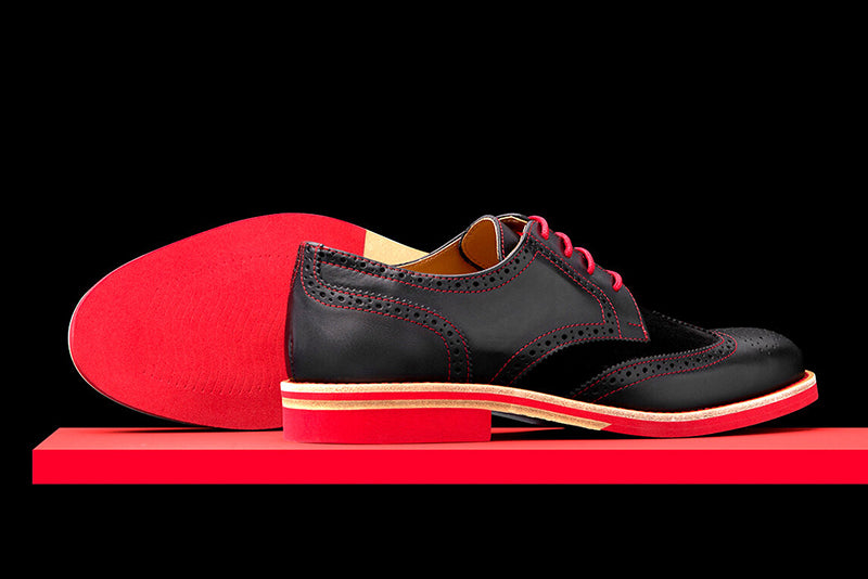Mens Black & Red Leather Wingtip Dress Shoes - Size 8