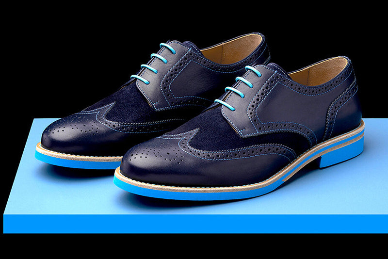 Mens Blue Leather Wingtip Dress Shoes