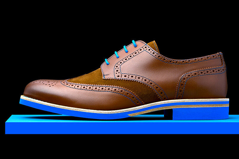 Mens Brown & Blue Leather Wingtip Dress Shoes - Size 11