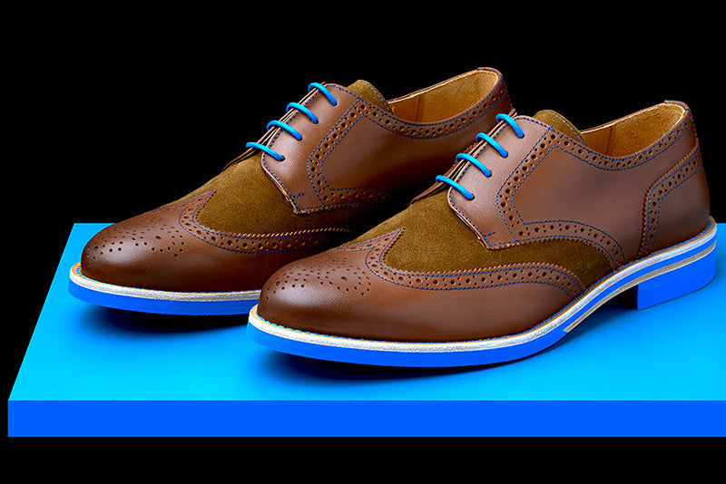 Mens Brown & Blue Leather Wingtip Dress Shoes - Size 13