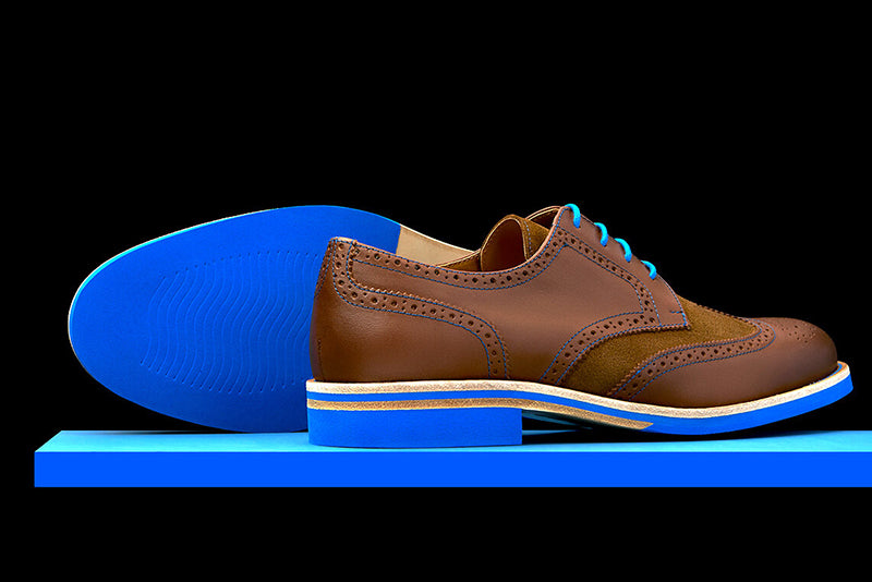 Mens Brown & Blue Leather Wingtip Dress Shoes - Size 13