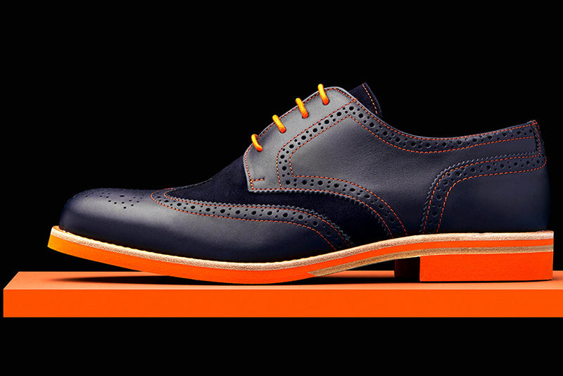 Mens Navy & Orange Leather Wingtip Dress Shoes - Size 10
