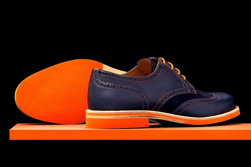 Mens Navy & Orange Leather Wingtip Dress Shoes - Size 10