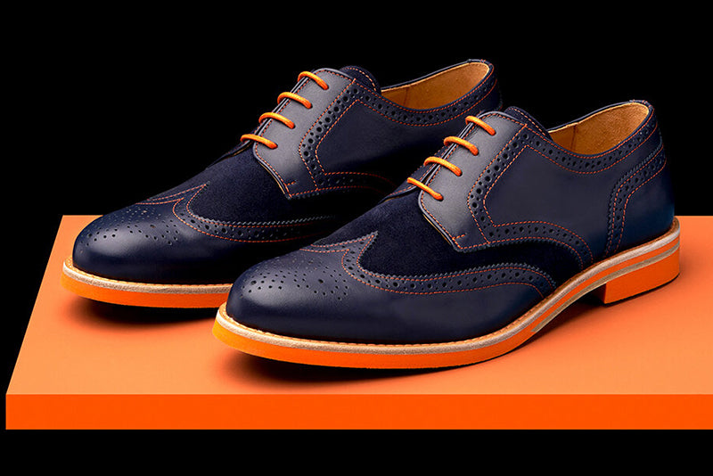 Mens Navy & Orange Leather Wingtip Dress Shoes - Size 10