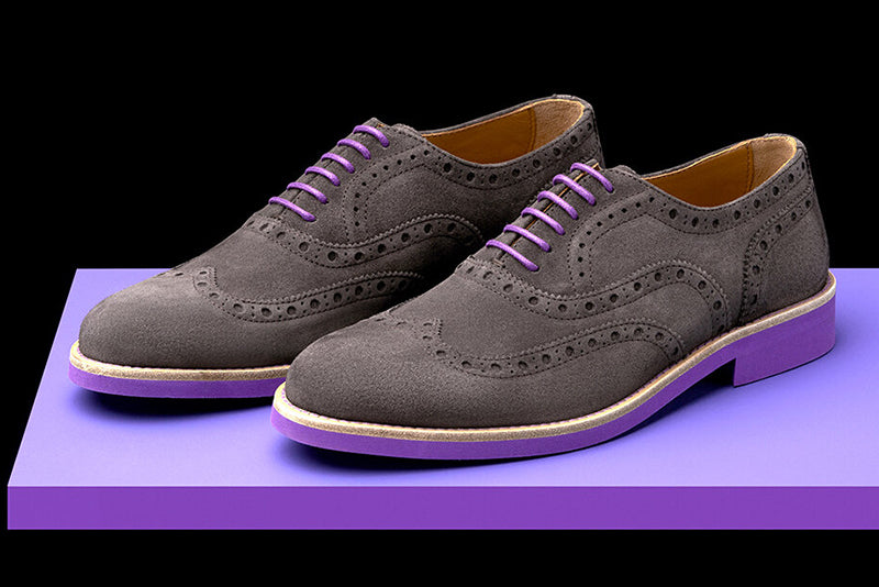 Mens Grey & Purple Suede Wingtip Dress Shoes - Size 10