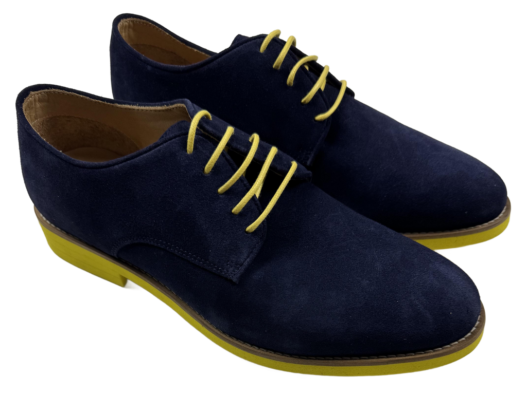 Mens Blue and Yellow Suede Wingtip Dress Shoes