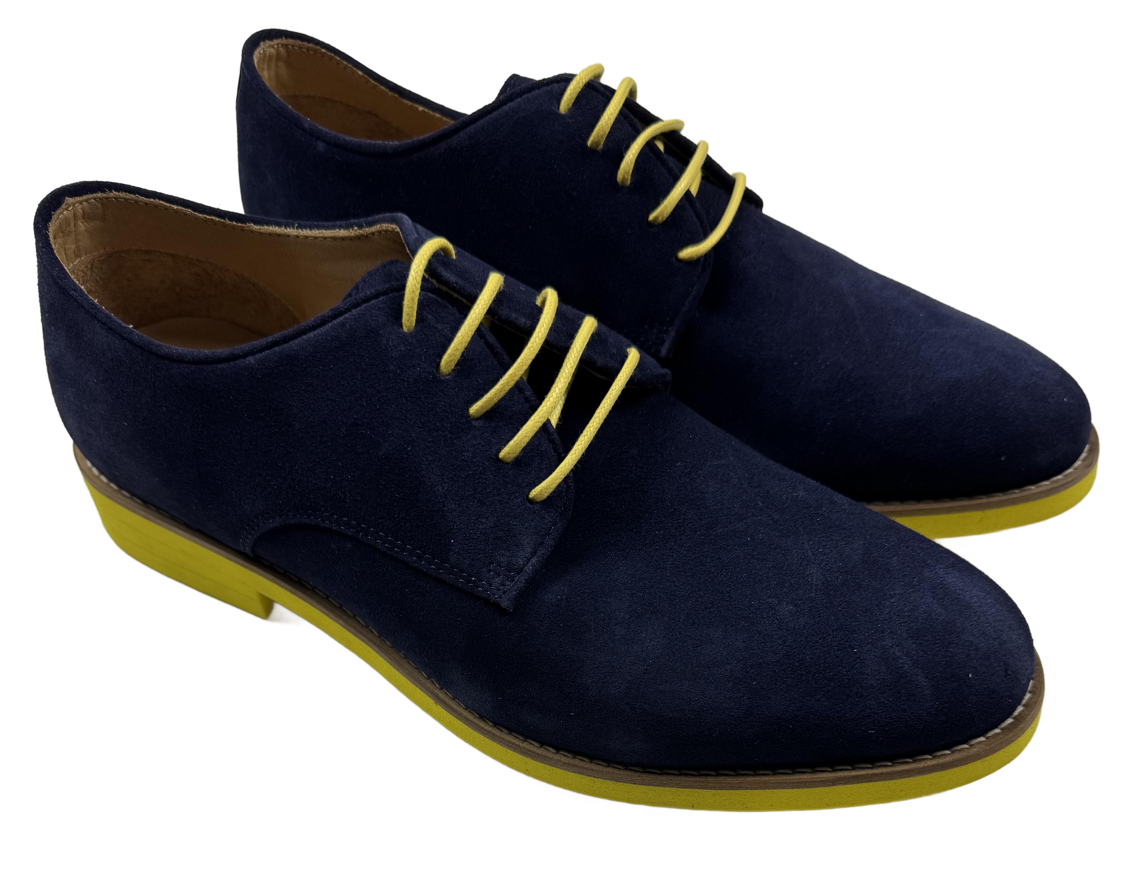 Mens Blue and Yellow Suede Wingtip Dress Shoes