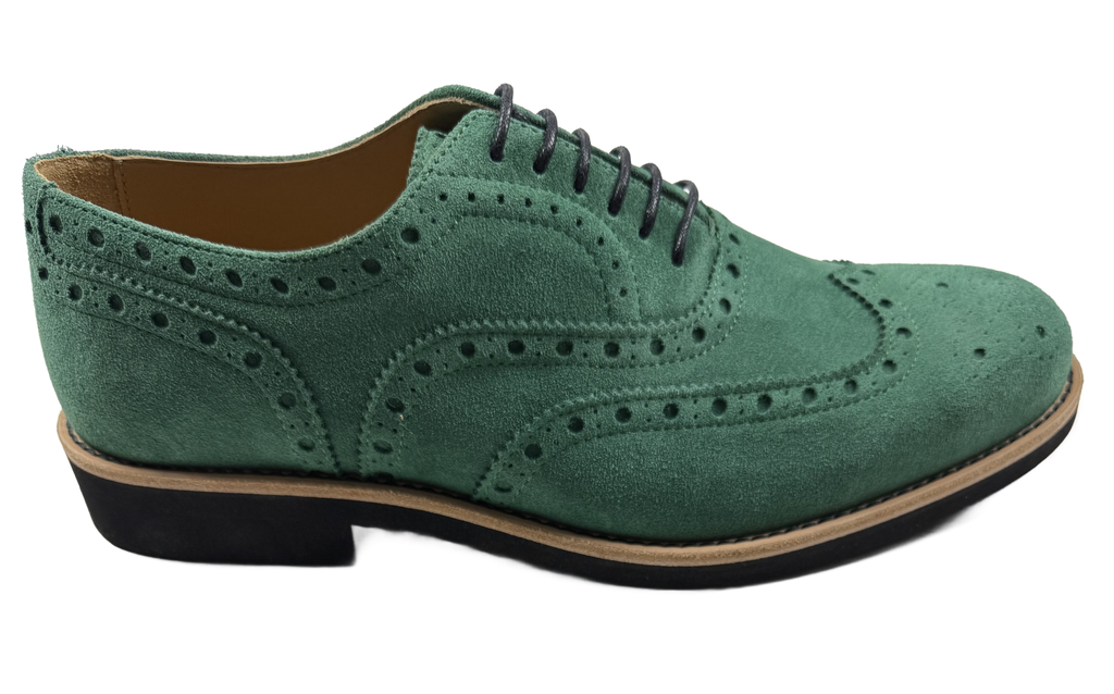 Mens Green Suede Wingtip Dress Shoes