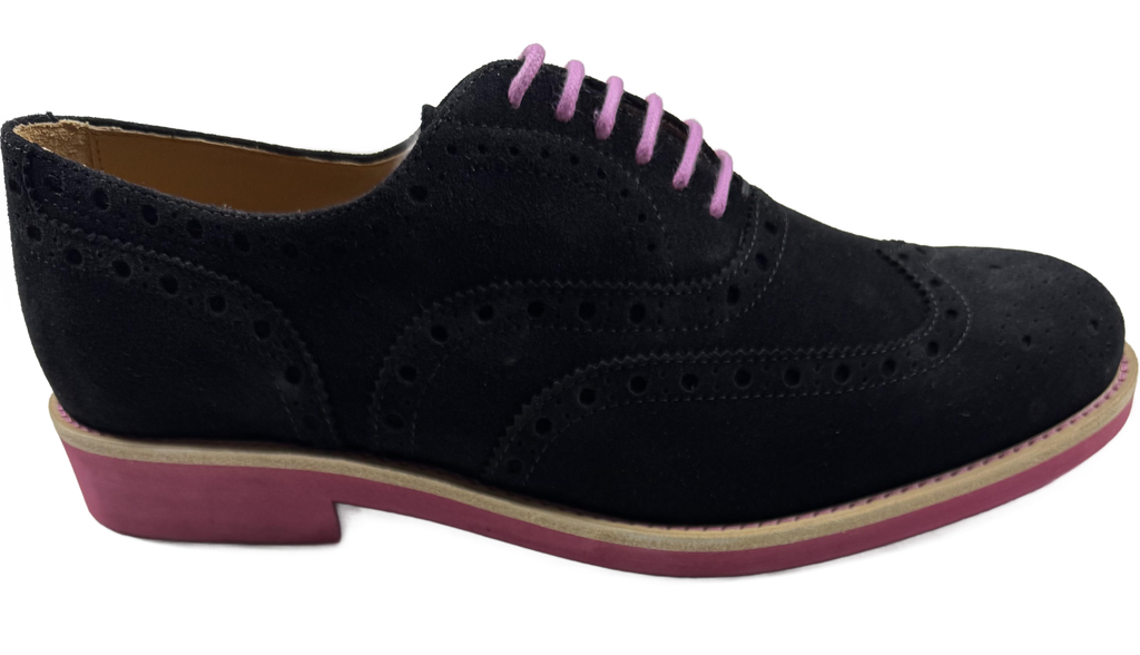 Mens Black and Pink Suede Wingtip Dress Shoes