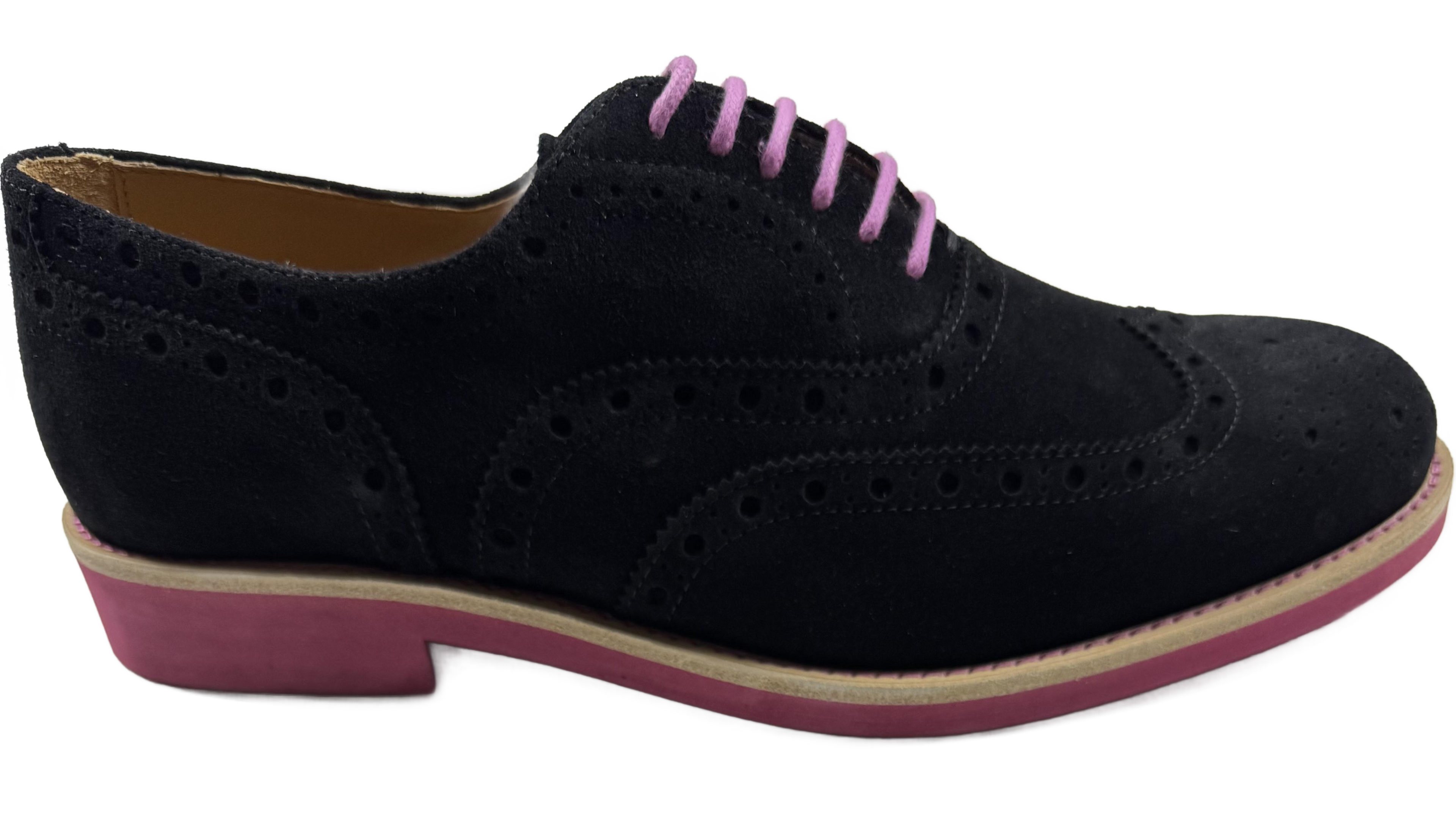 Mens Black and Pink Suede Wingtip Dress Shoes