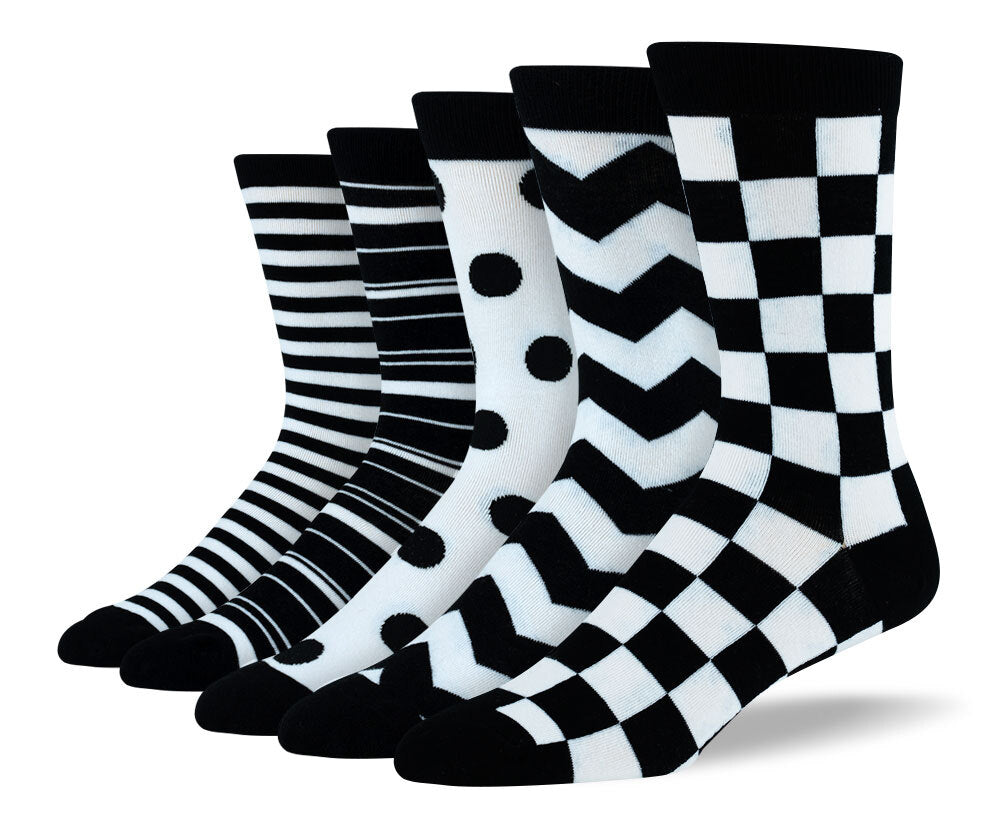 Men's Cool Black & White Sock Bundle - 5 Pair